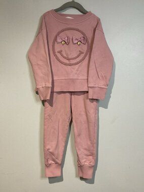 Angel’s Face Girl’s Pink Tracksuit Happy Face Bow Joggers Sweatshirt Size 5/6